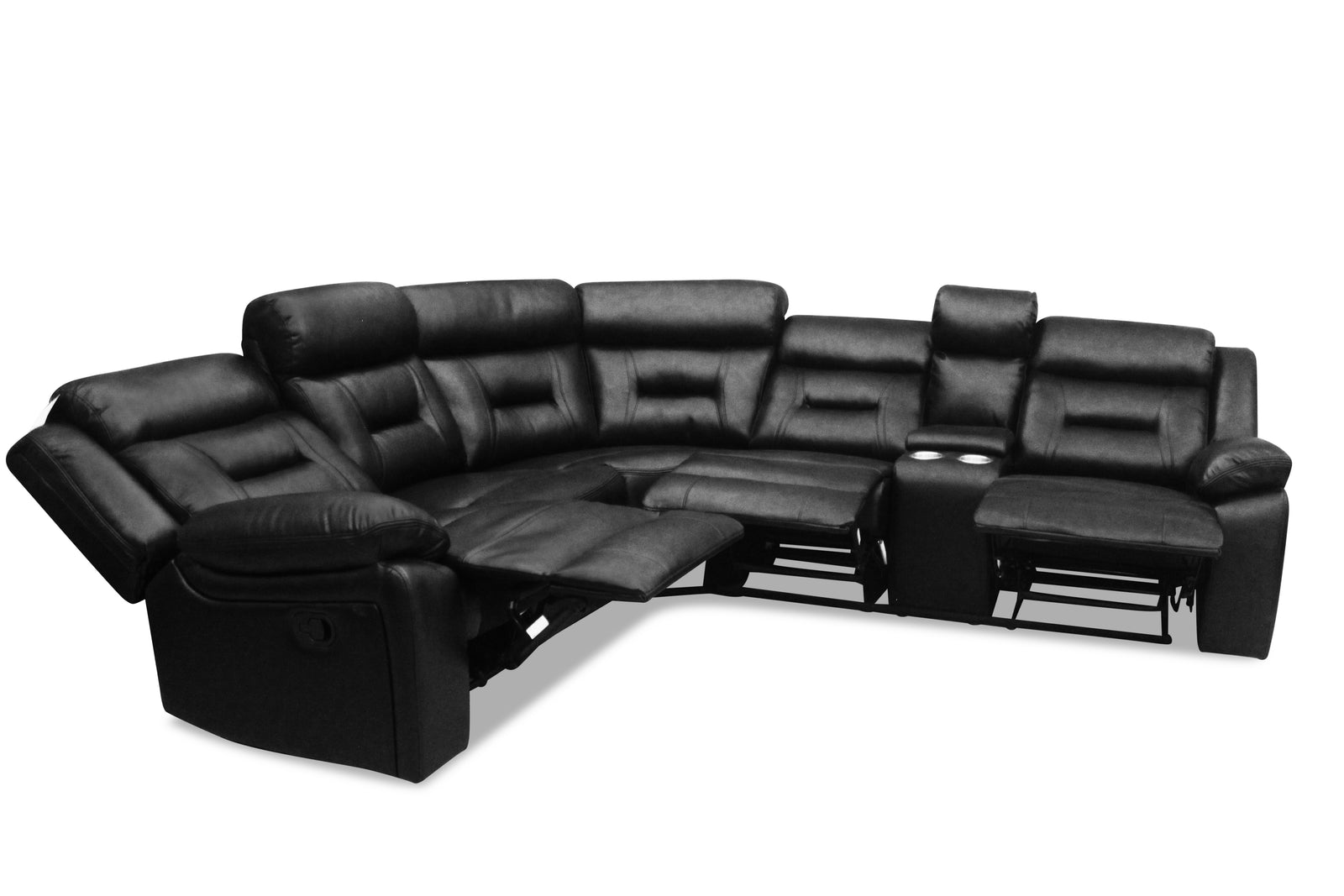 Black Leather Recliner Corner Sofa