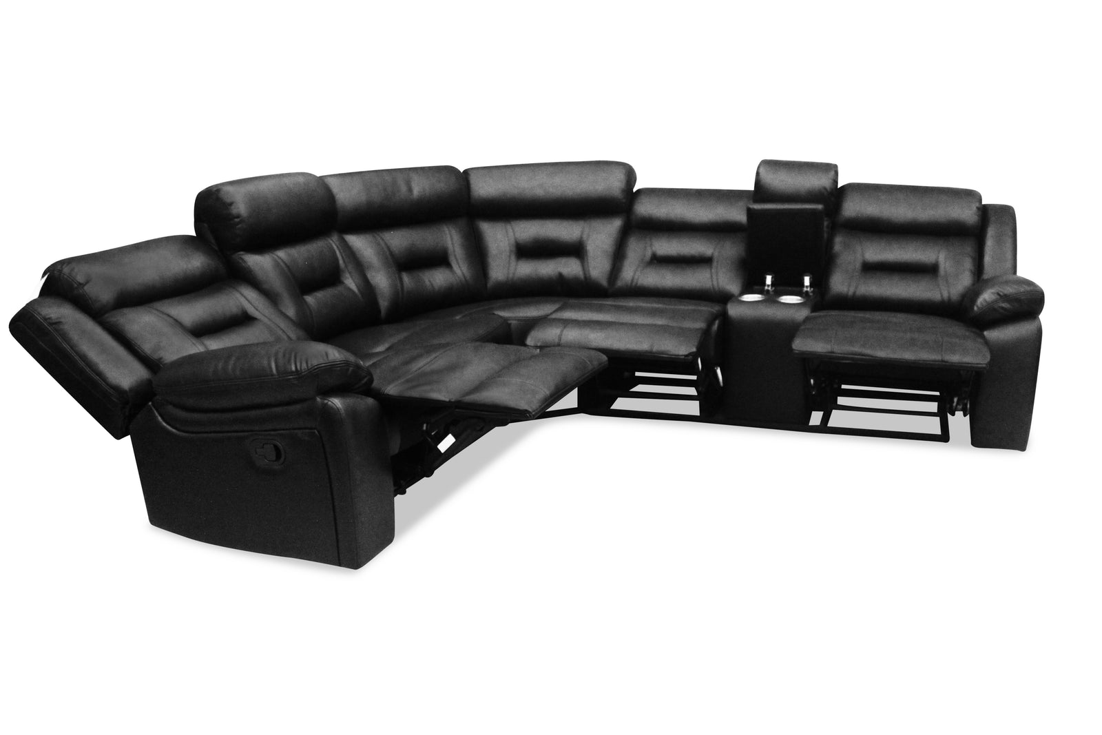 Black Leather Recliner Corner Sofa