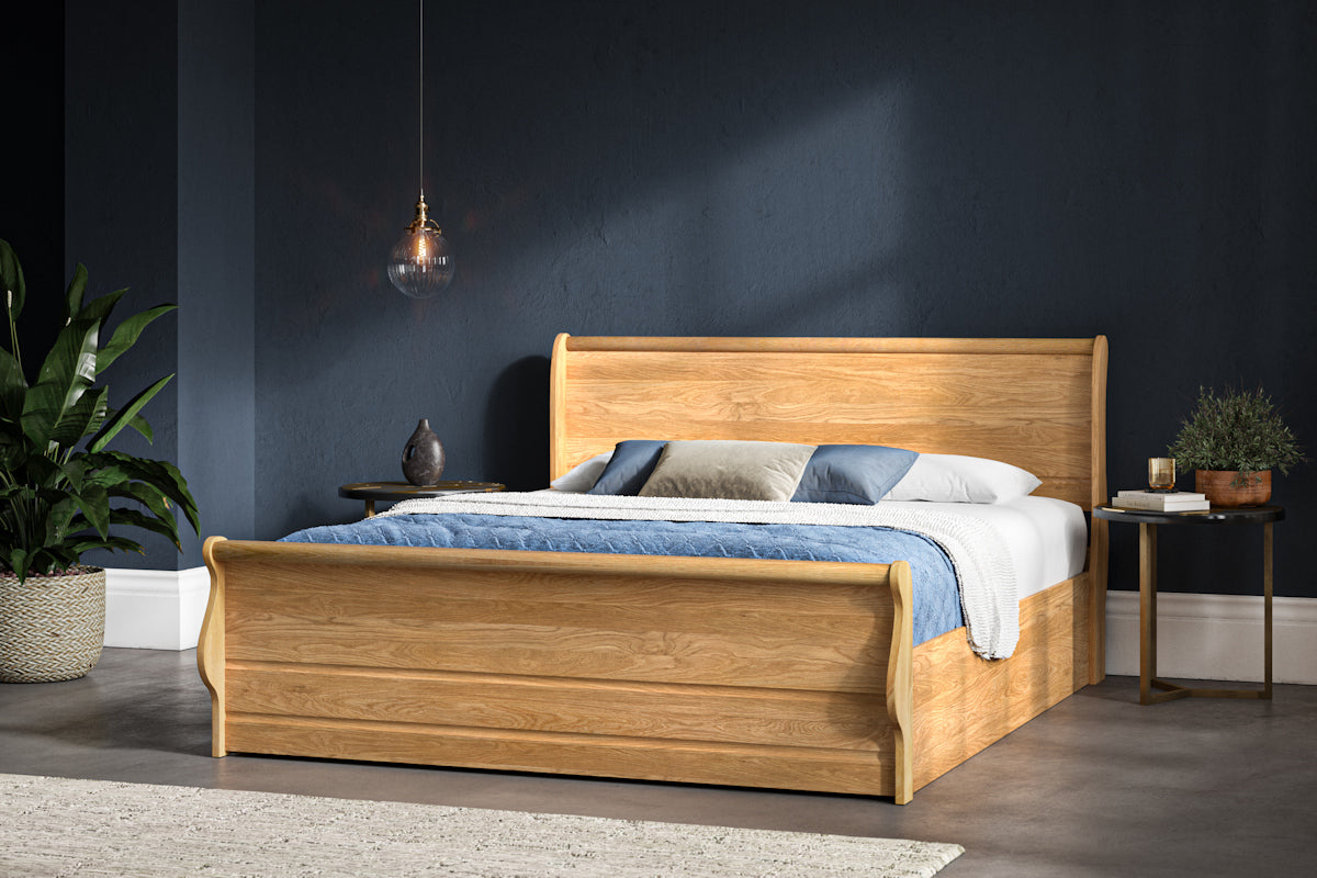 Whitley Solid Oak Sleigh Ottoman Bed