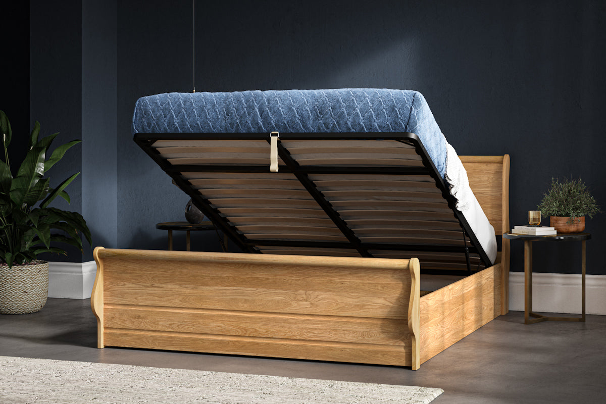 Whitley Solid Oak Sleigh Ottoman Bed