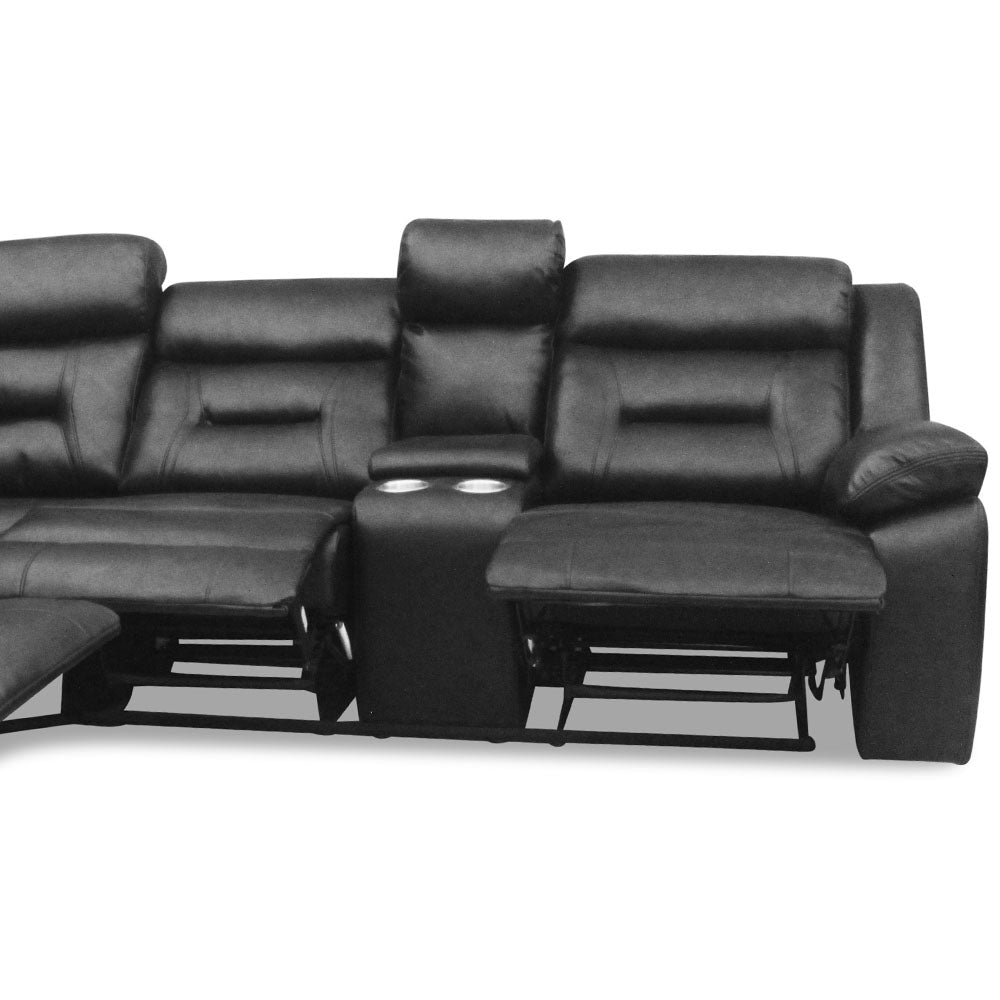 Black Leather Recliner Corner Sofa