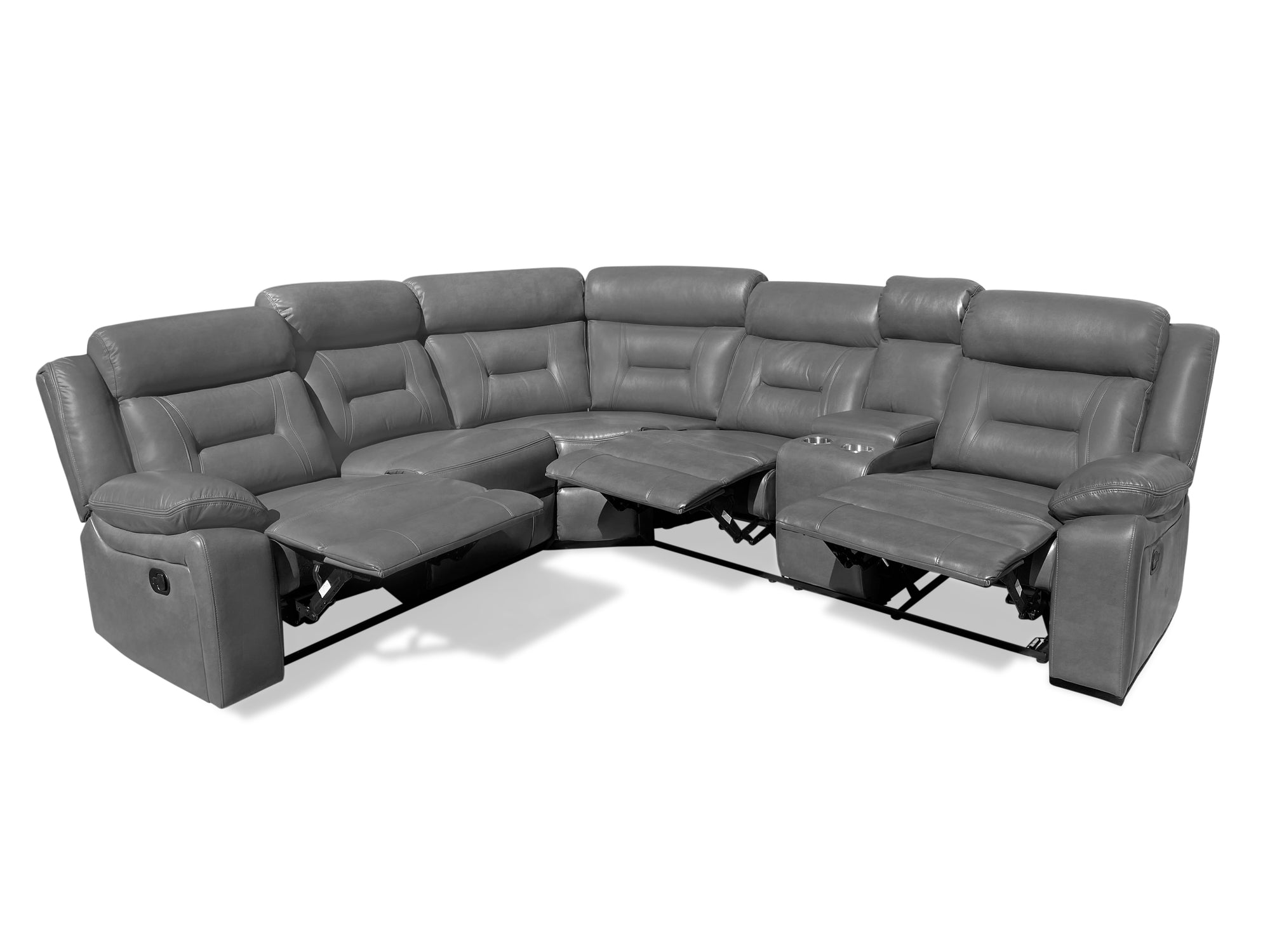 Grey Leather Recliner Corner Sofa