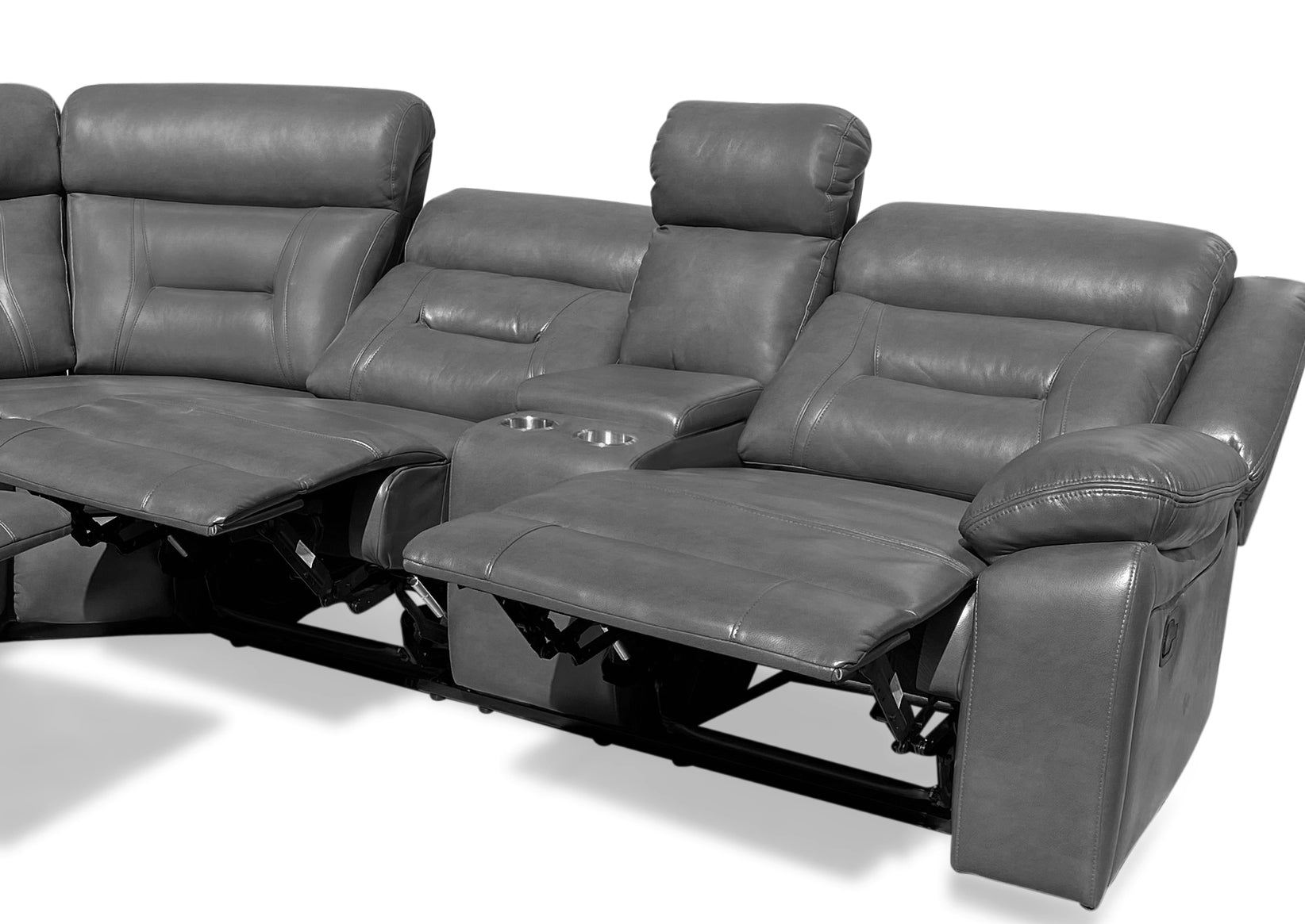 Grey Leather Recliner Corner Sofa