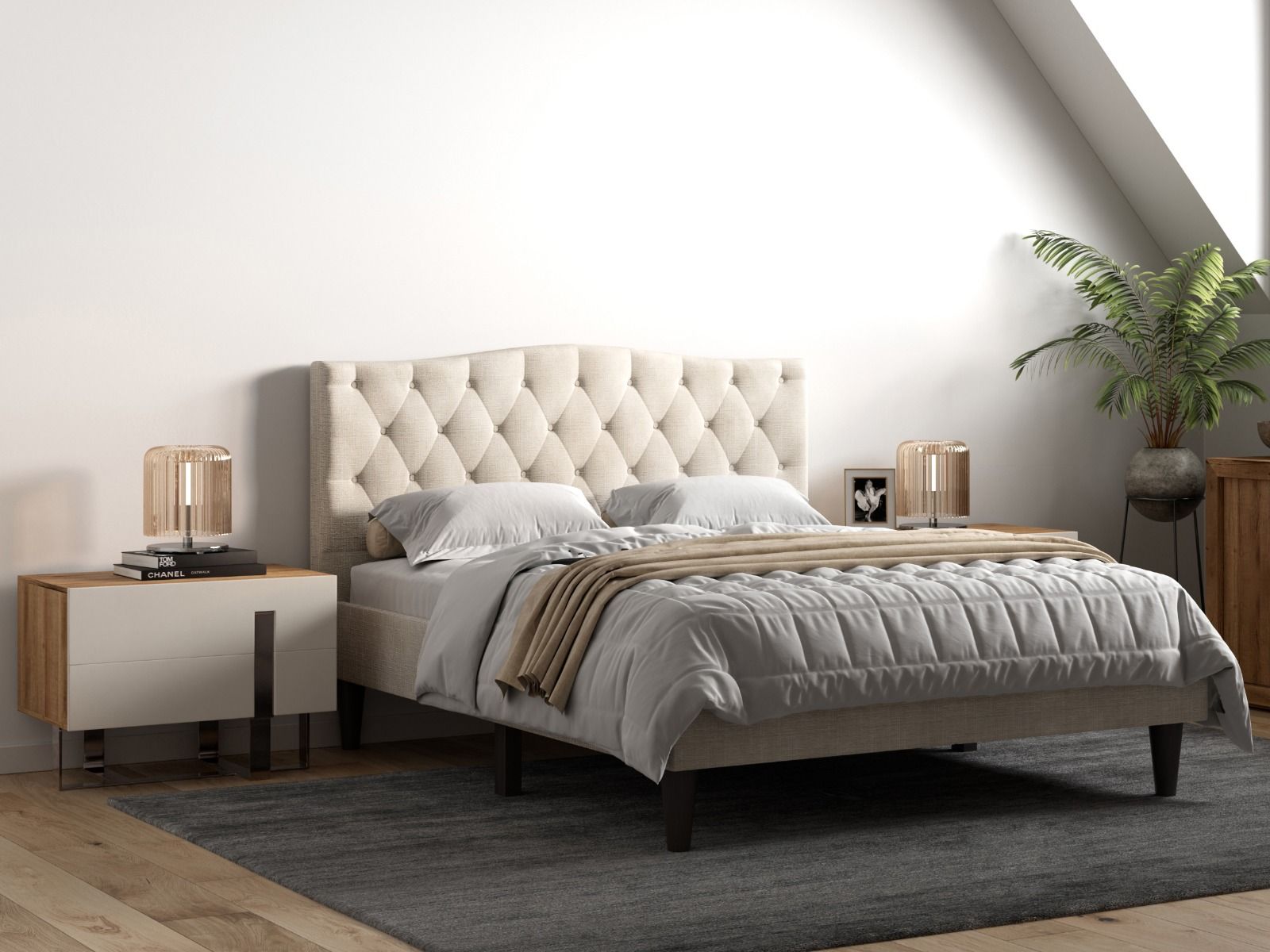 Bentley Linen Fabric Bed Beige