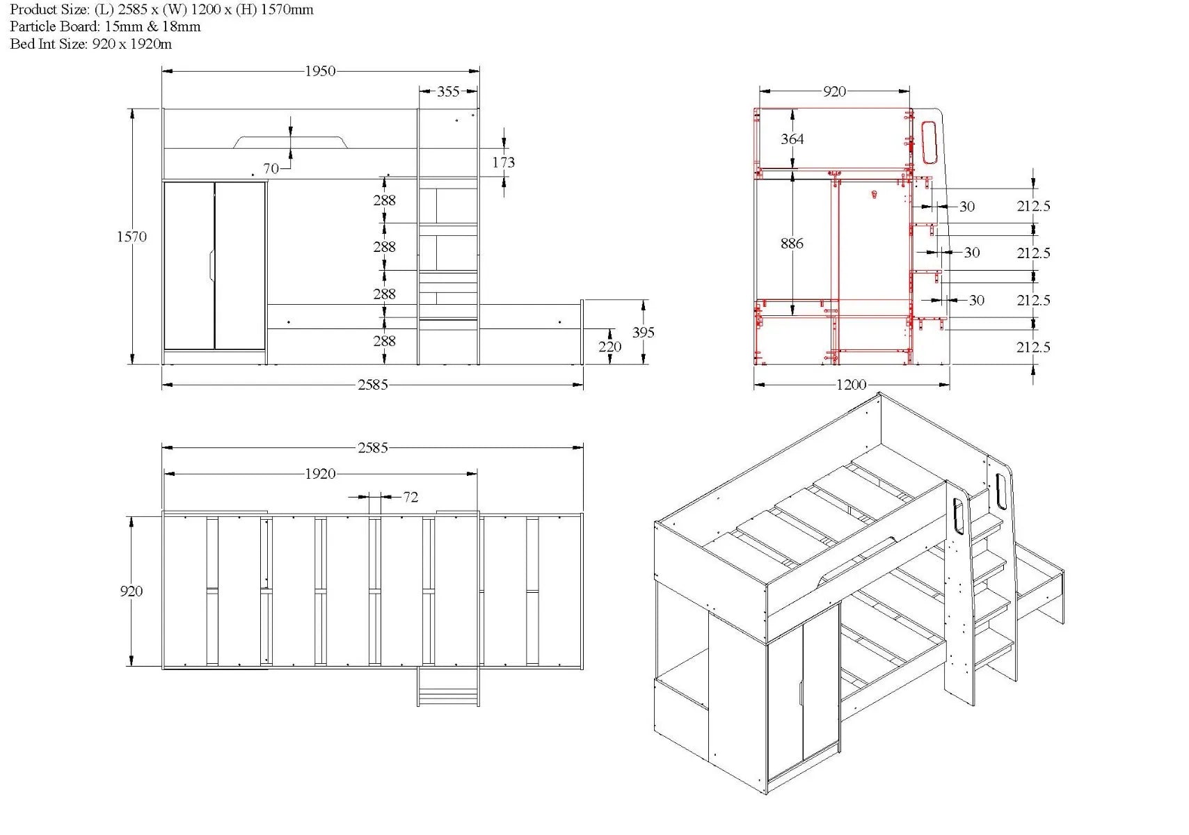 Bellezza Bunk Bed with Wardrobe Storage