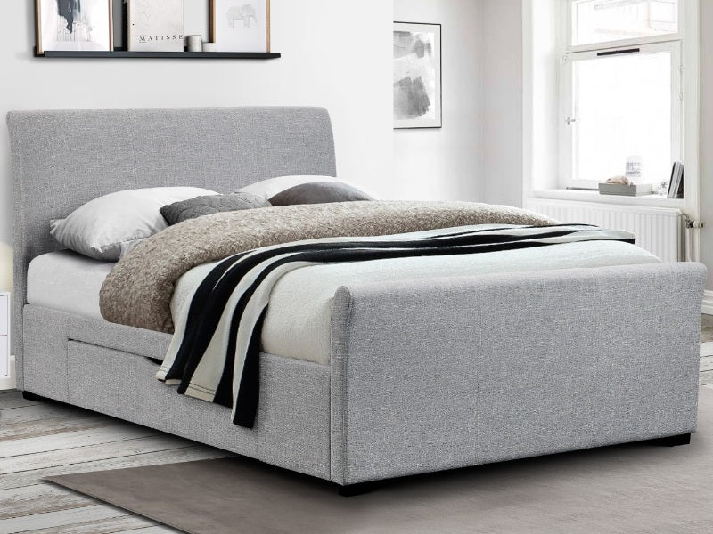 Caprison Fabric Bed with 2 Drawers Grey Velvet