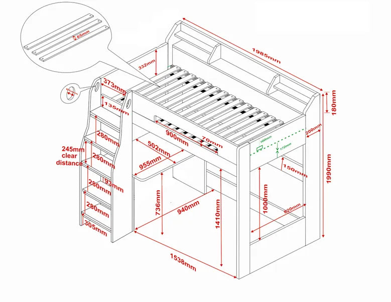 Comet L Shaped Triple Bunk Bed White