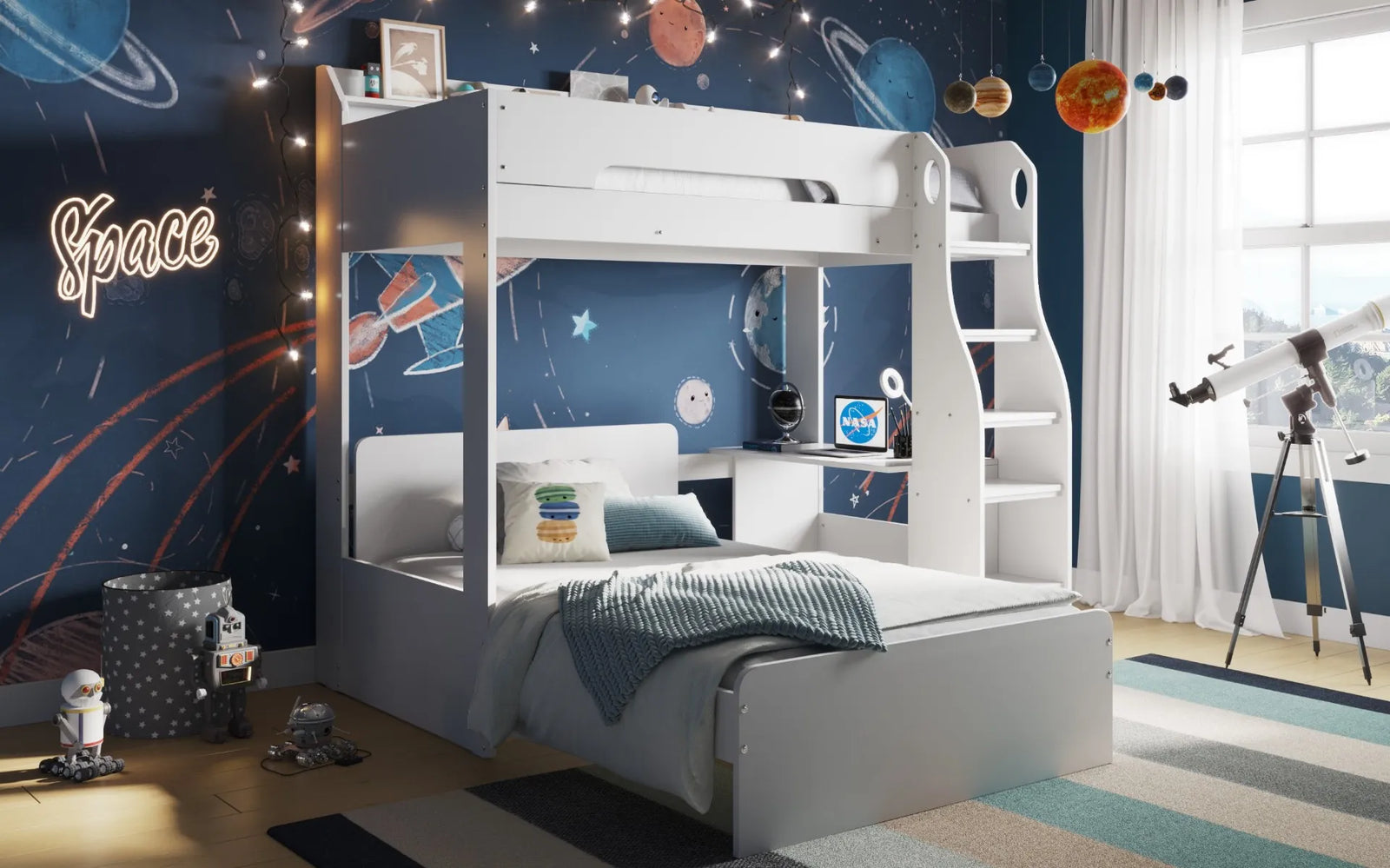 Comet L Shaped Triple Bunk Bed White