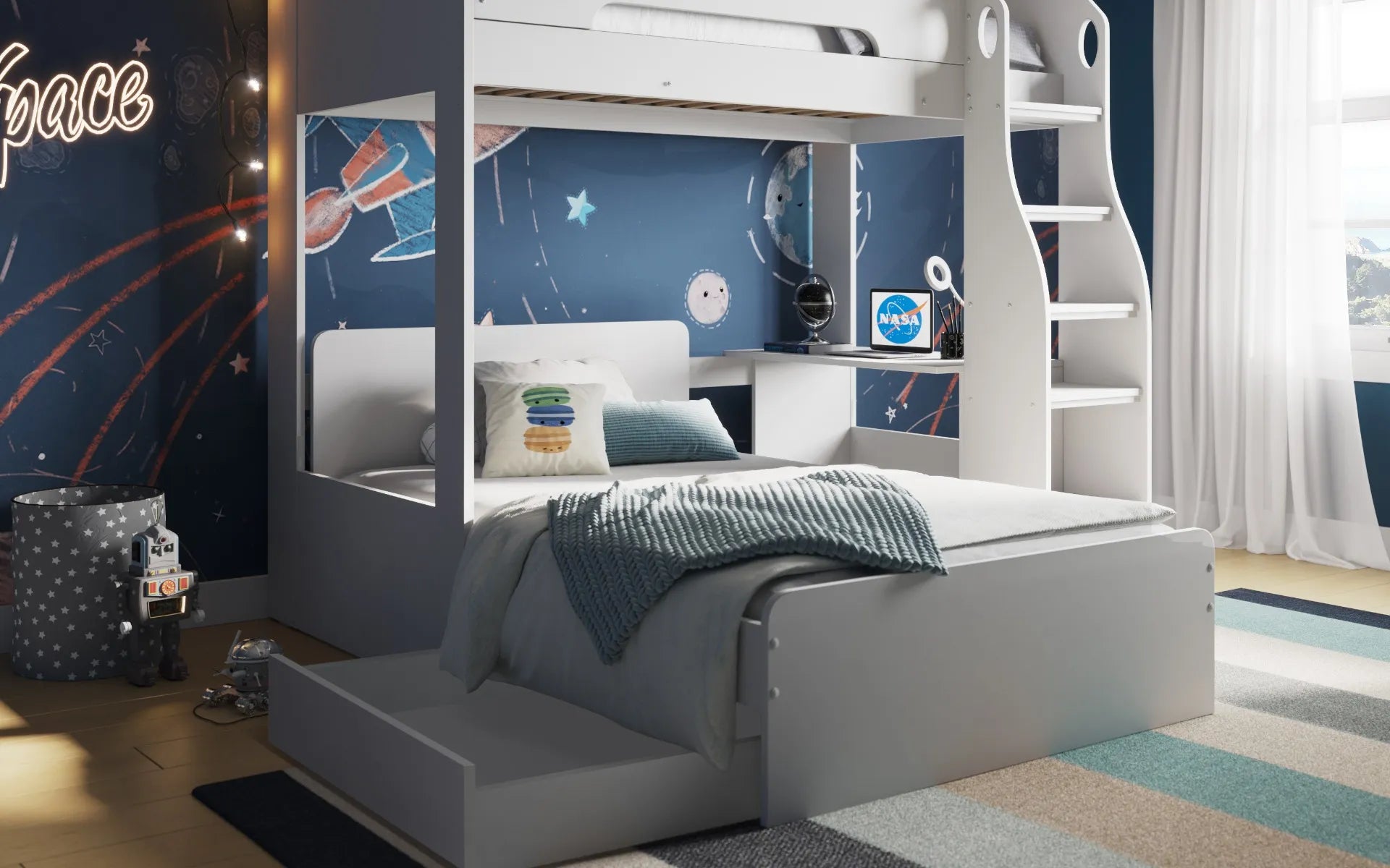 Comet L Shaped Triple Bunk Bed White