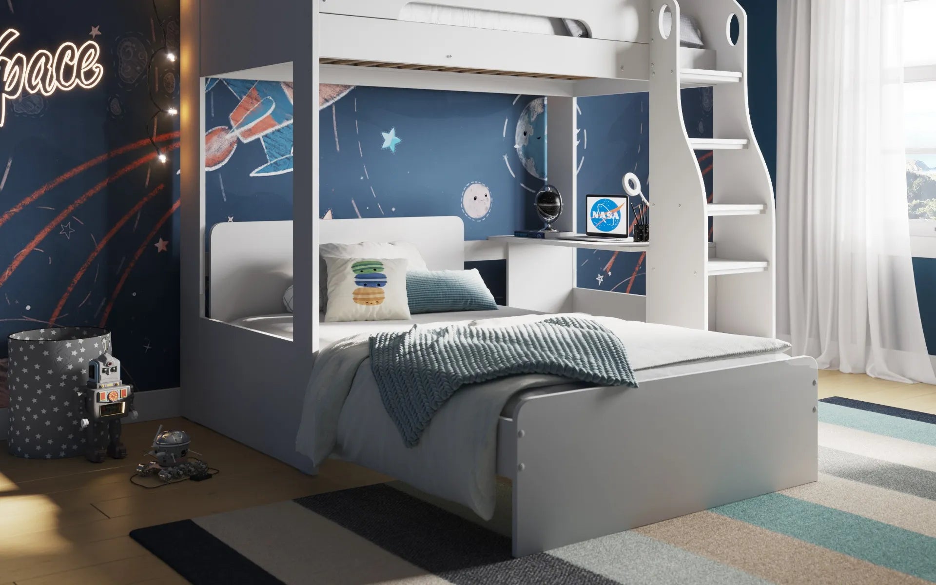 Comet L Shaped Triple Bunk Bed White