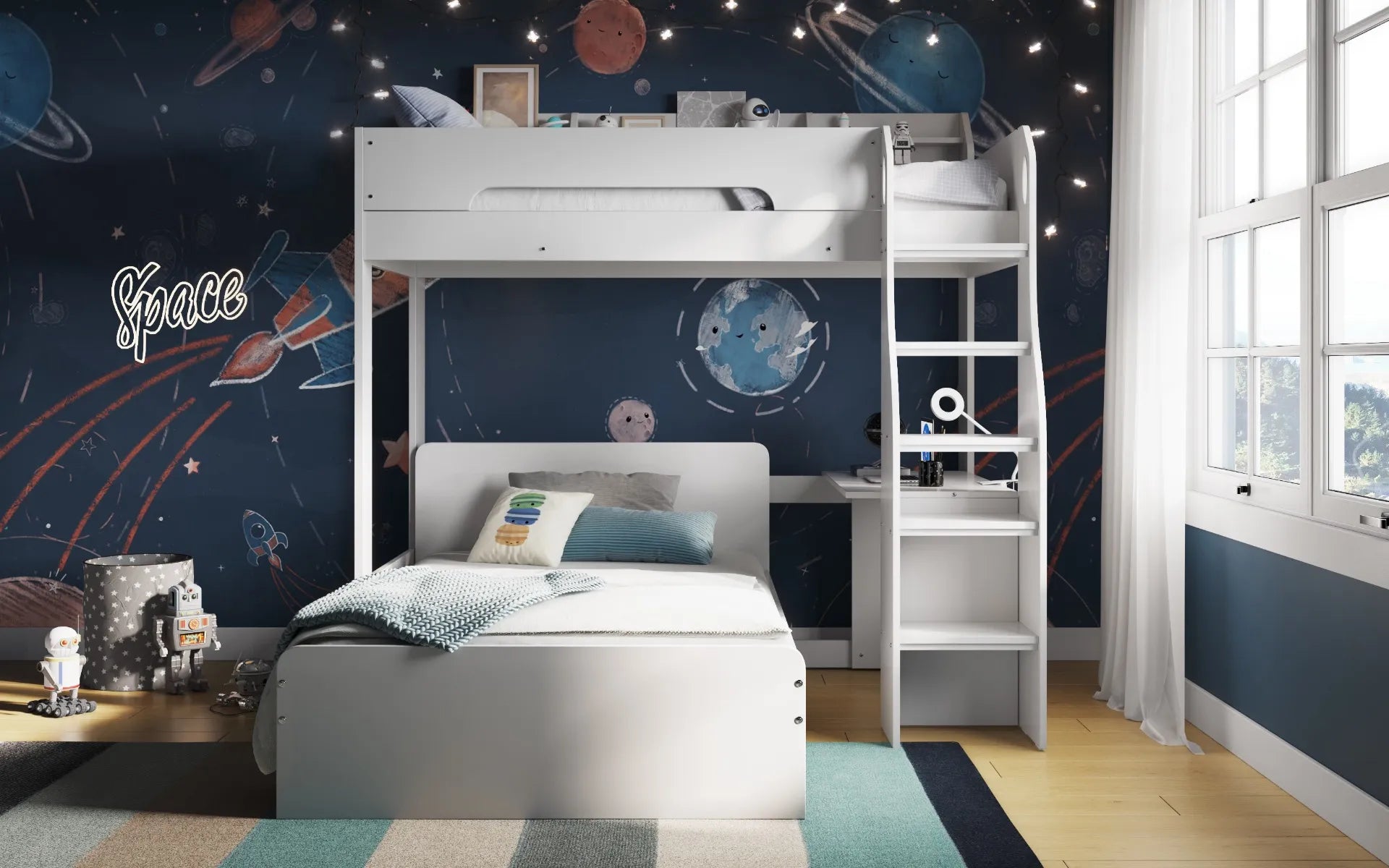 Comet L Shaped Triple Bunk Bed White