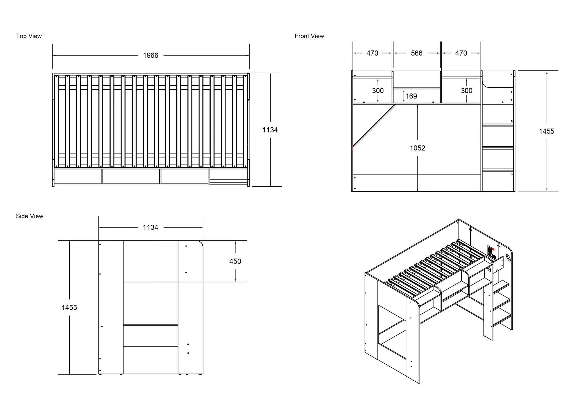 Warlock Junior Mid High Sleeper Workstation