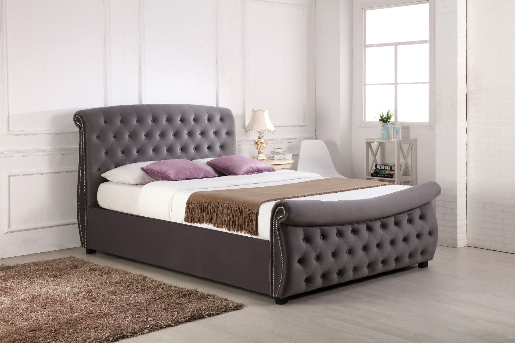 Lyla Chesterfield Side Lift Ottoman Bed Silver Velvet