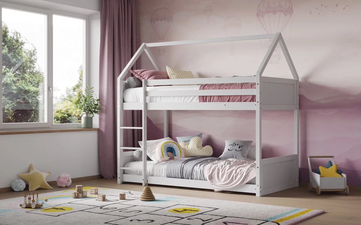 Lily House Wooden Low Bunk Bed White