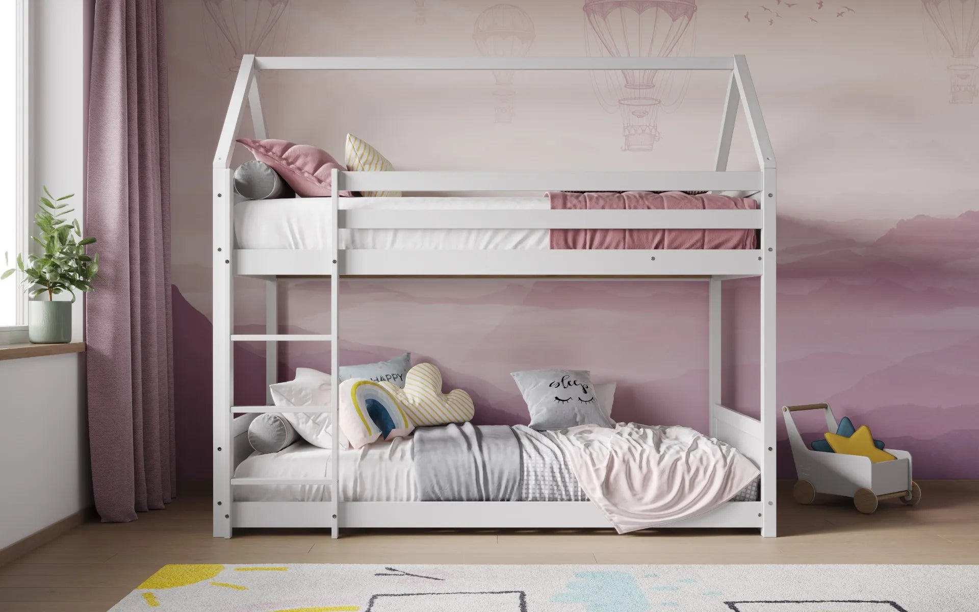 Lily House Wooden Low Bunk Bed White