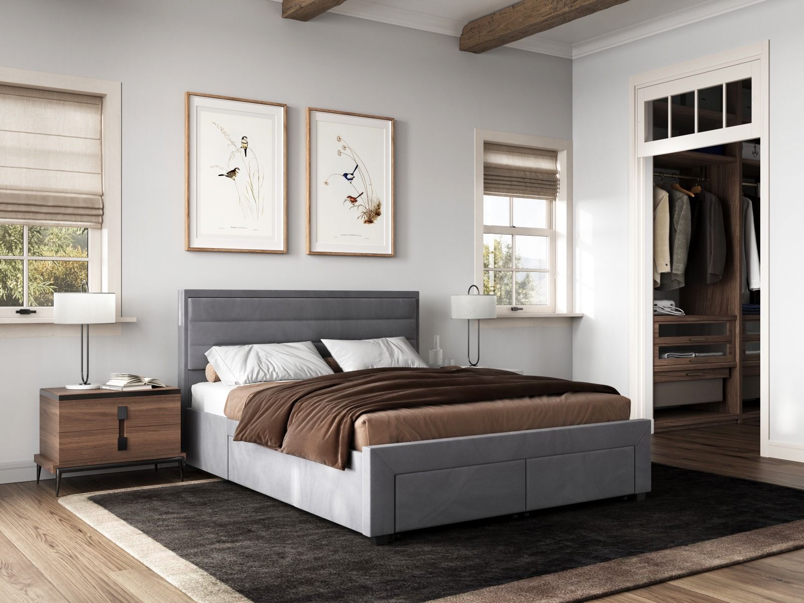 Heston Grey Fabric Storage Bed