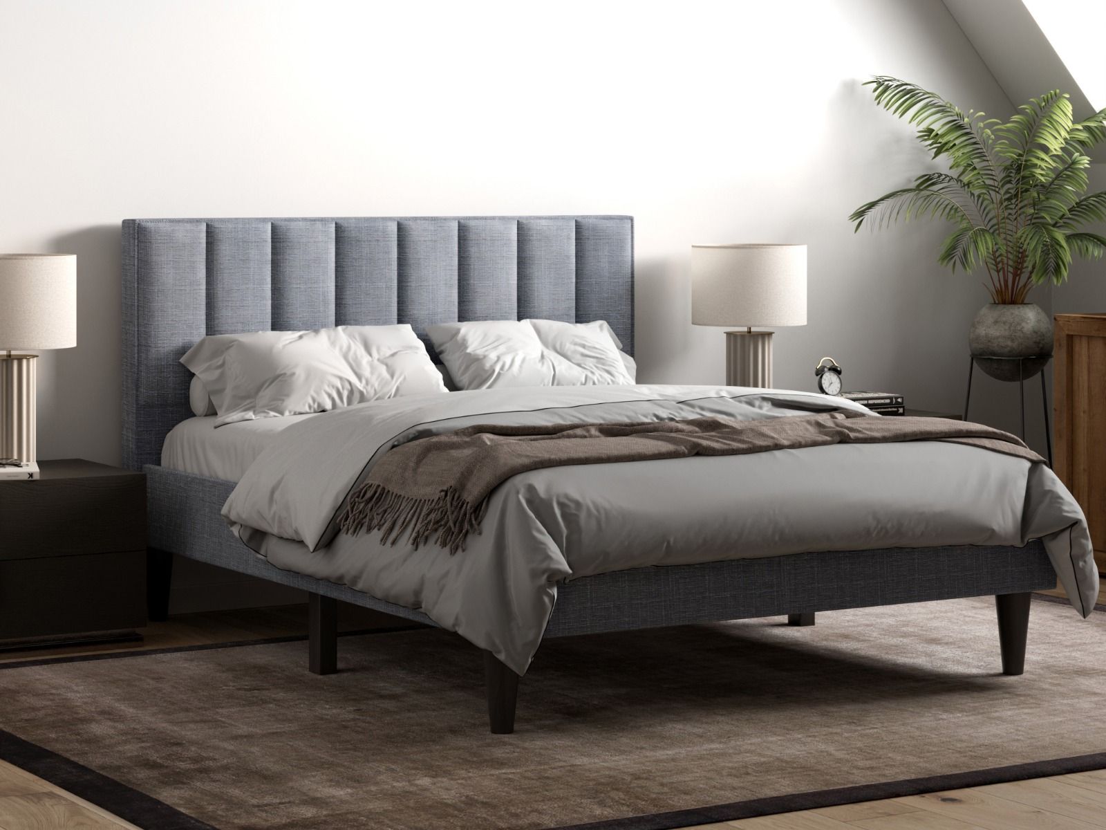 Rosemont Linen Fabric Bed Grey