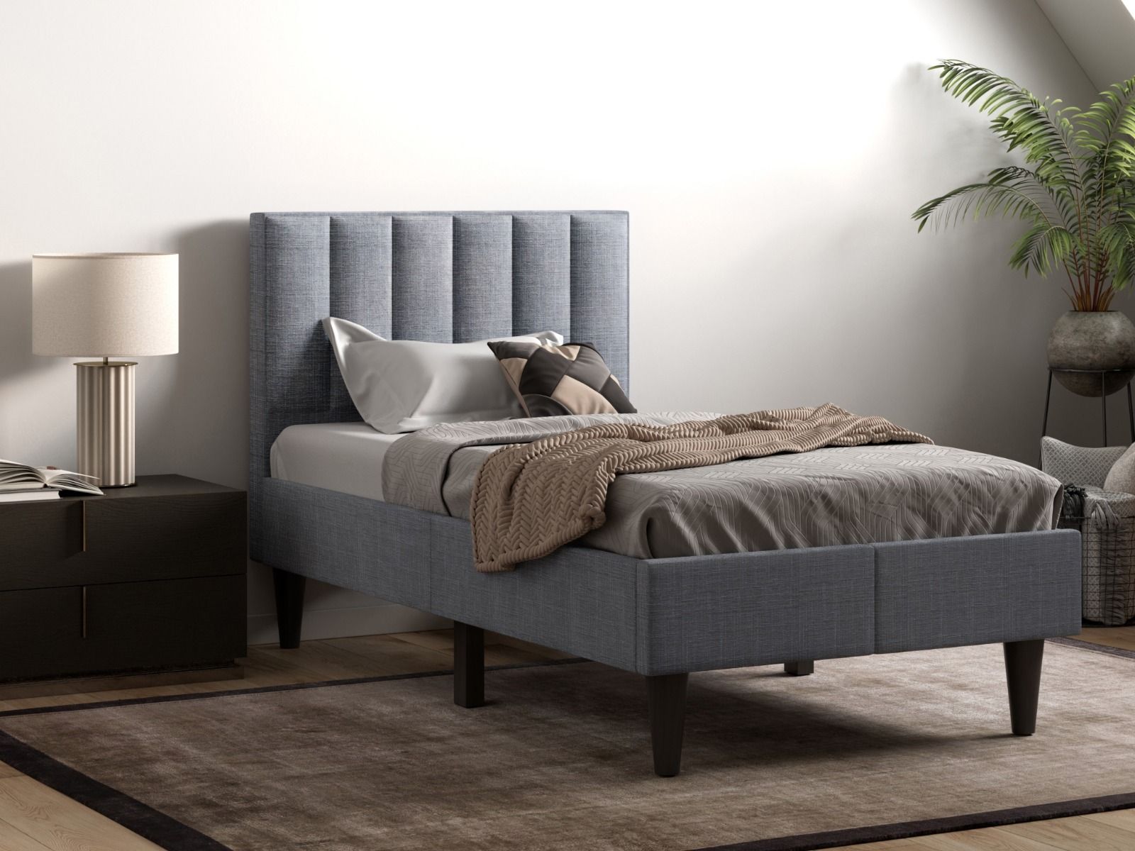 Rosemont Linen Fabric Bed Grey