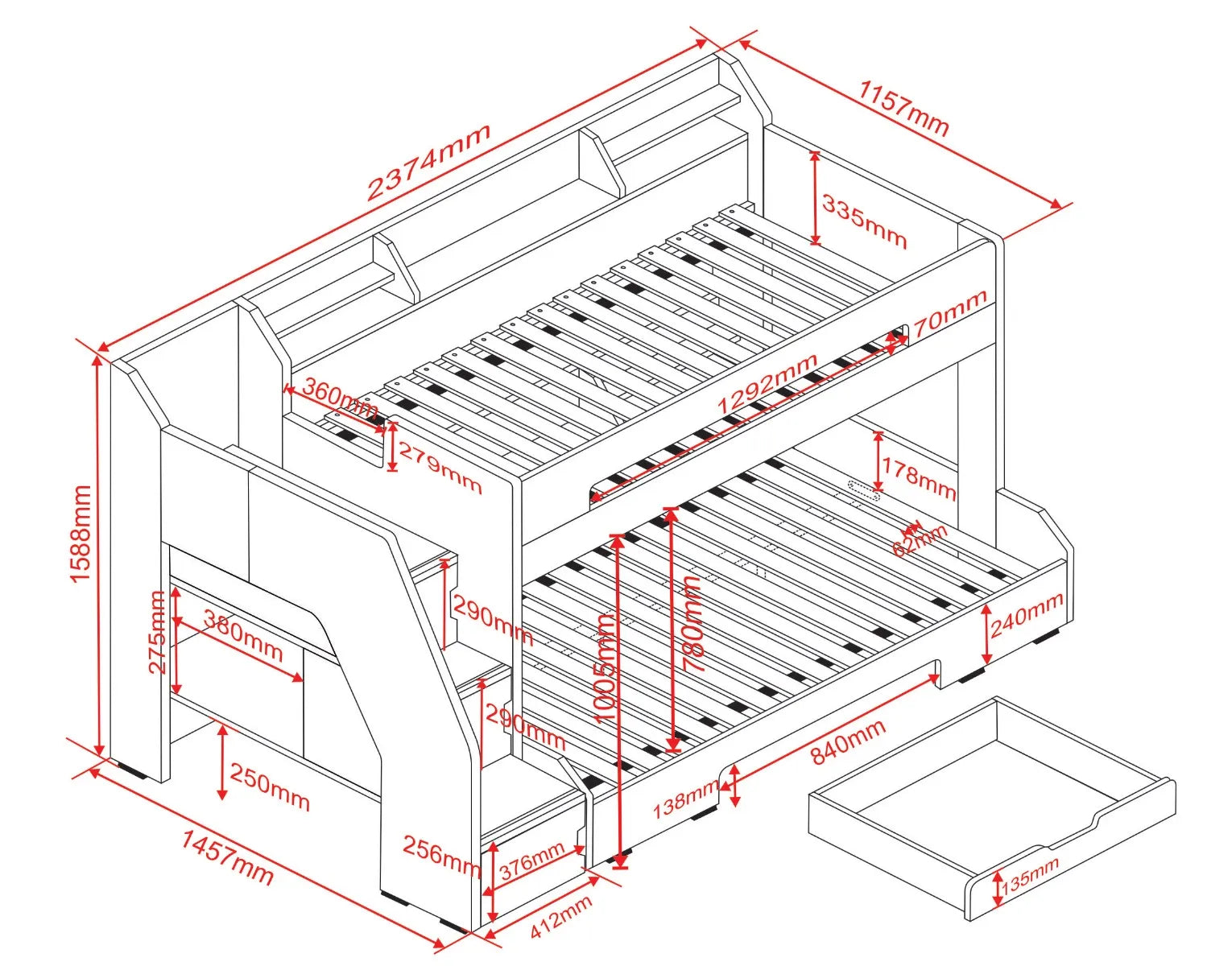 Smart Staircase Triple Bunk Bed with Storage